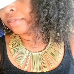 Goldtone Metal Statement Necklace w/ Cording